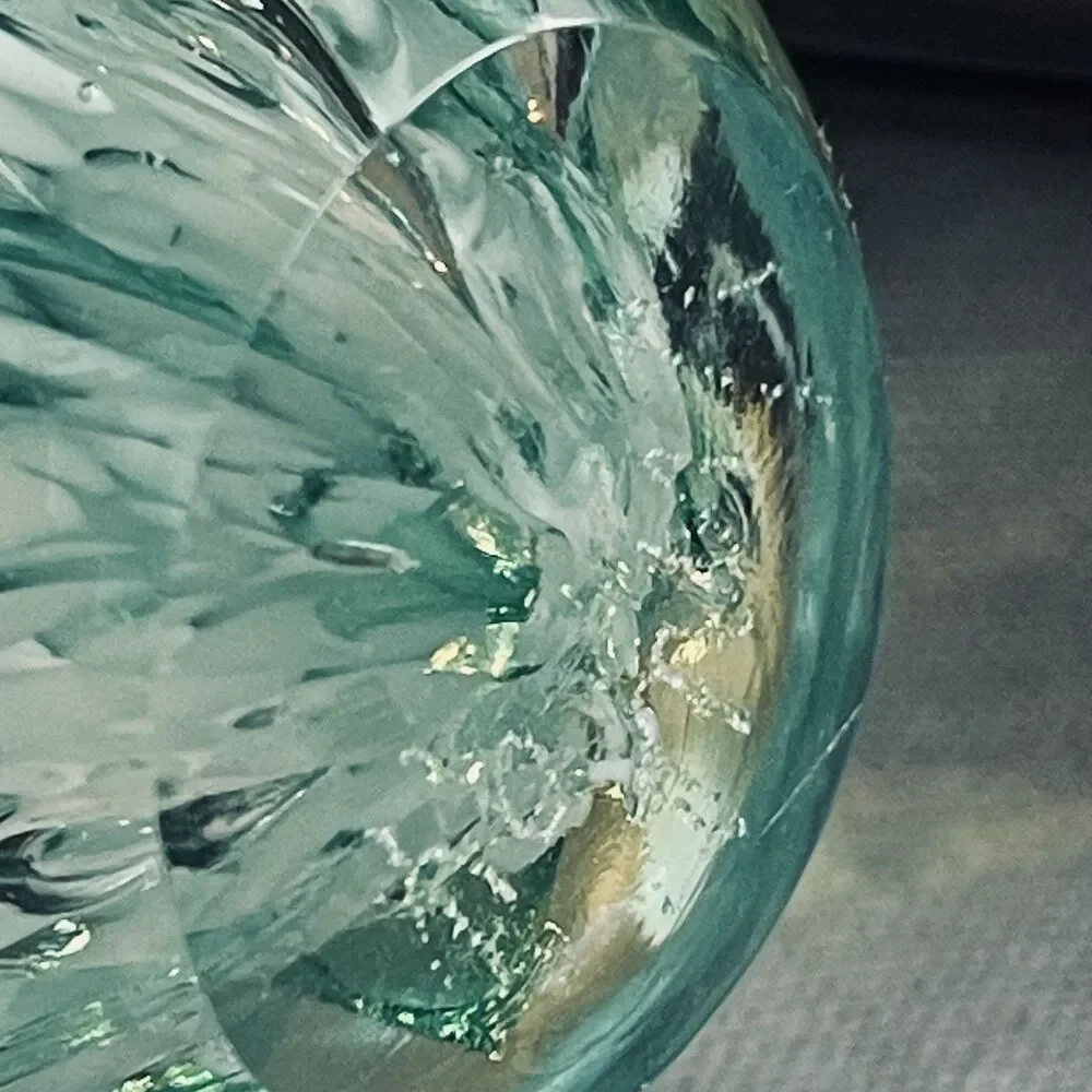 Egg Shaped Green Clear Bullicante Bubble Art Glass Paperweight Signed Vince 94